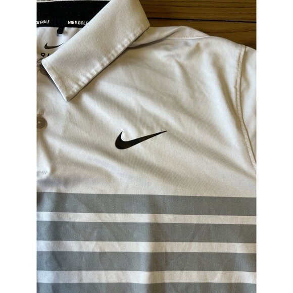 NIKE GOLF Size Large Dri-Fit White Brushed Gray Stripe Mens Polo Shirt Athletic - Picture 4 of 12